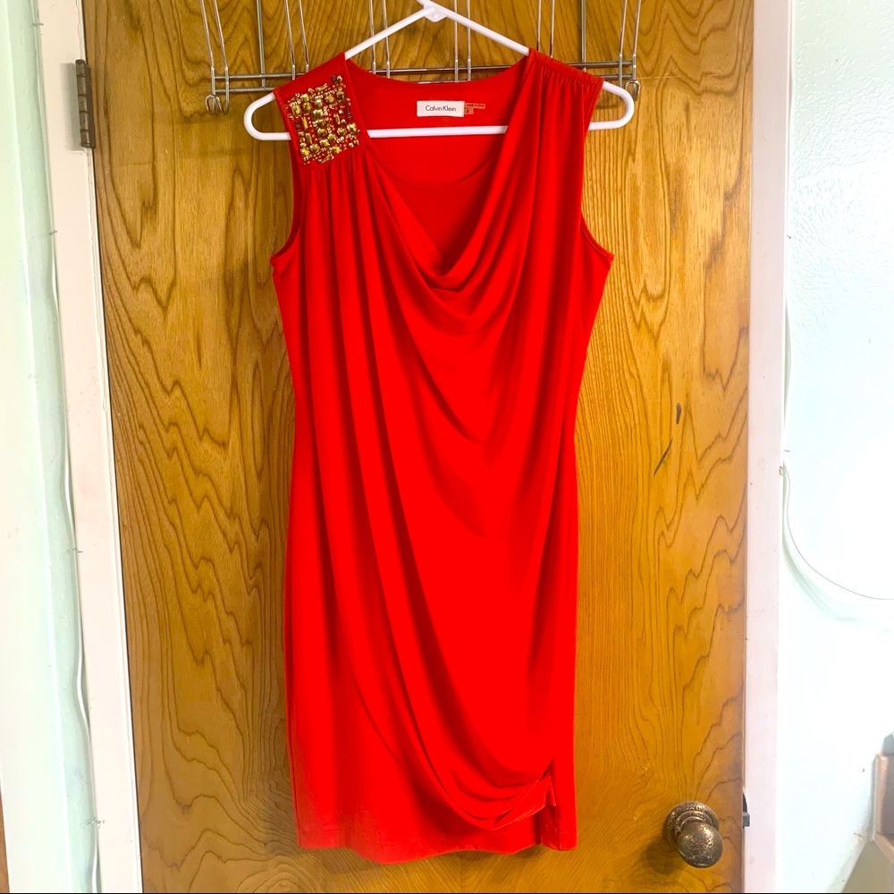 Calvin Klein red sleeveless cocktail dress